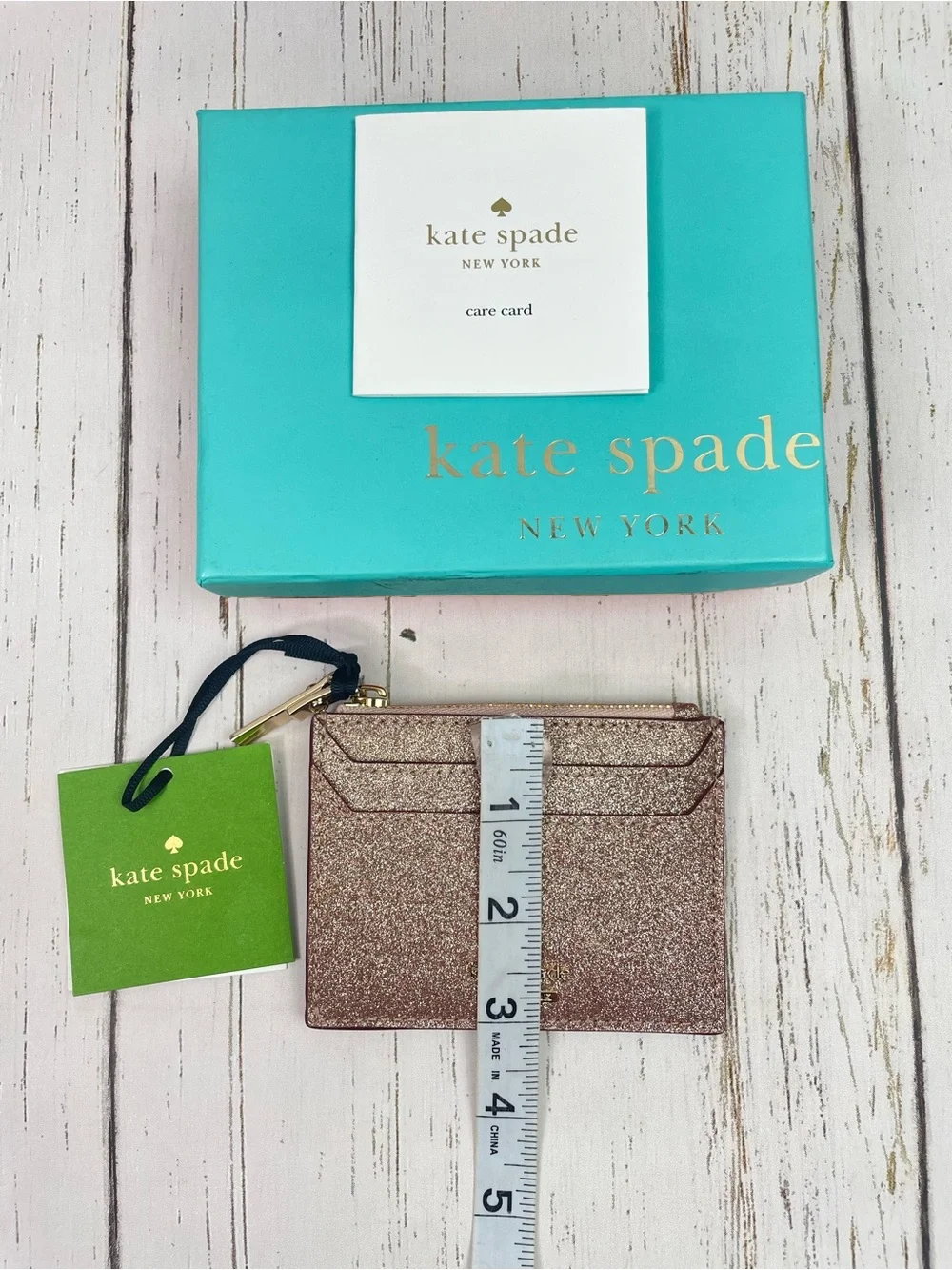 Kate Spade New York Burgess Court Lalena Card Holder *Rose Gold Glitter *NWT